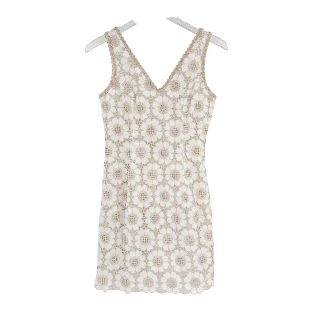 LILLY PULITZER Dress Size 00 White Gold Cotton Lawn Jumbo Crosshatch Eyelet - Picture 2 of 9